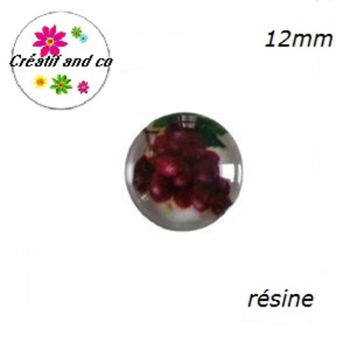X2 cabochons motif raisin résine 12mm