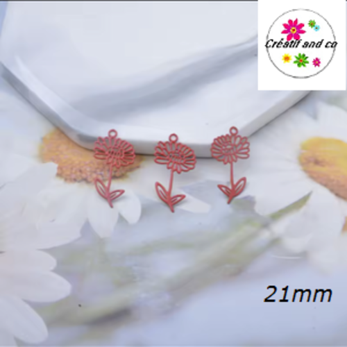 Breloque estampe fleur rouge 21mm