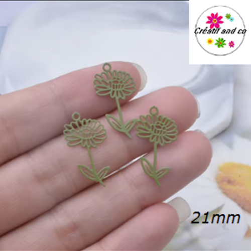 Breloque estampe fleur kaki  21mm