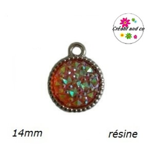 Pendentif acrylique cabochon orange résine 14mm