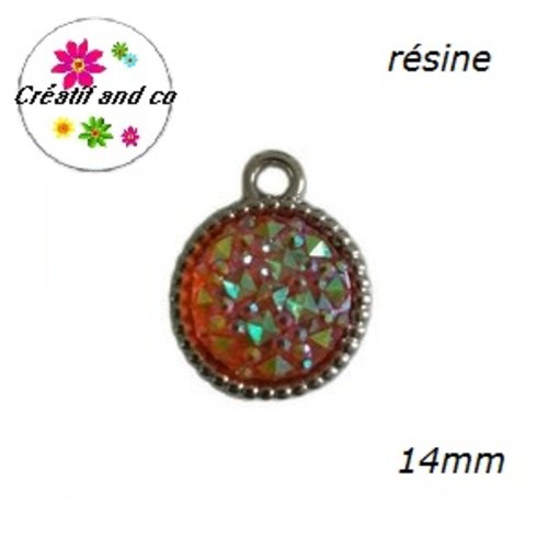 Pendentif acrylique cabochon orange résine 14mm