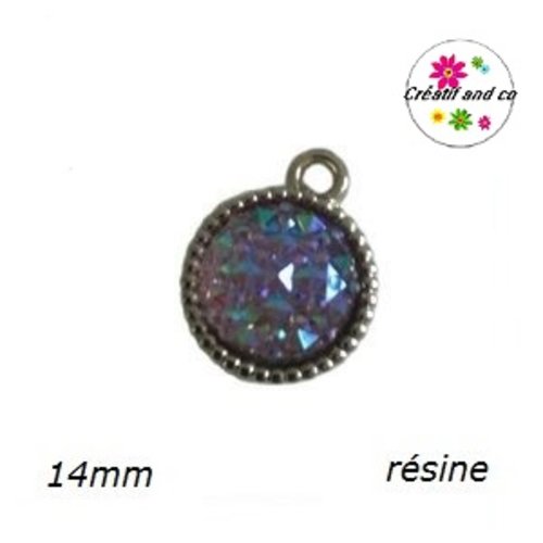Pendentif acrylique cabochon parme résine 14mm