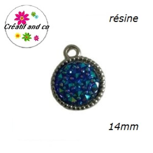 Pendentif acrylique cabochon bleu roi résine 14mm