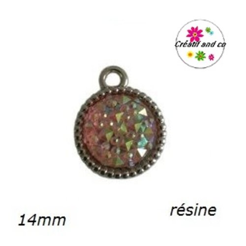 Pendentif acrylique cabochon rose pâle résine 14mm