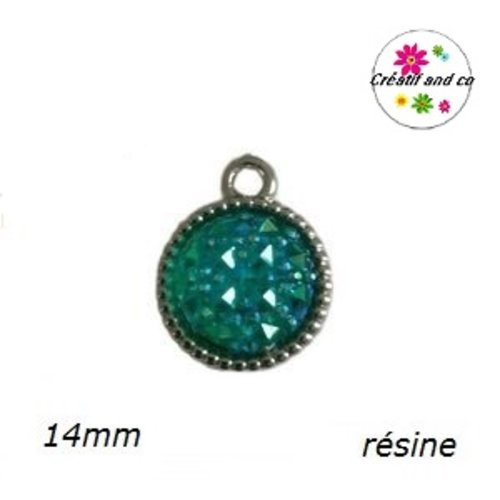 Pendentif acrylique cabochon turquoise résine 14mm