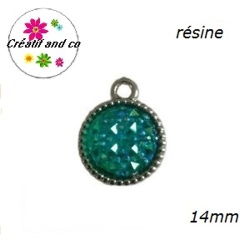 Pendentif acrylique cabochon turquoise résine 14mm