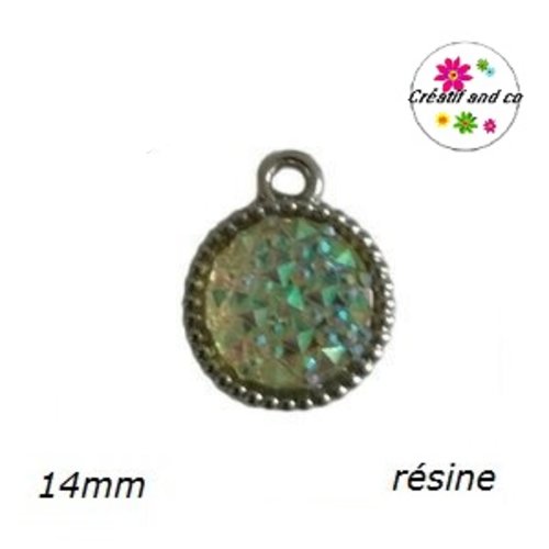 Pendentif acrylique cabochon blanc cristal résine 14mm