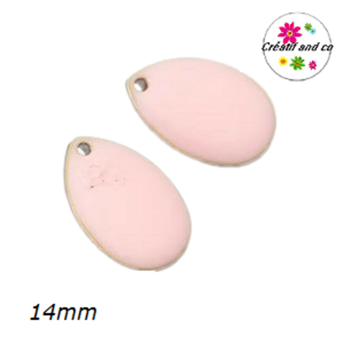 Breloque forme amande rose émail 14mm