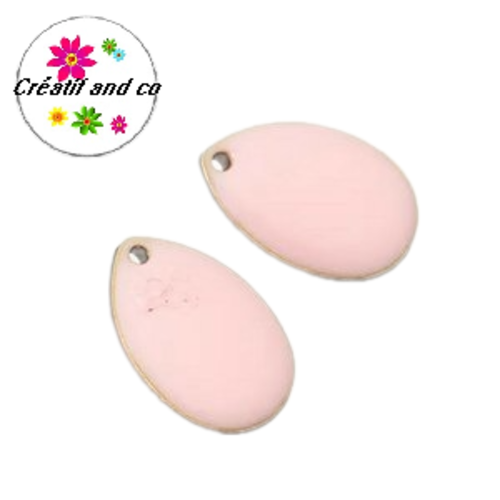 2 breloques forme amande roses émail 14mm