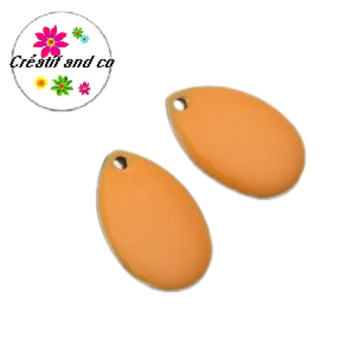 2 breloques forme amande oranges émail 14mm