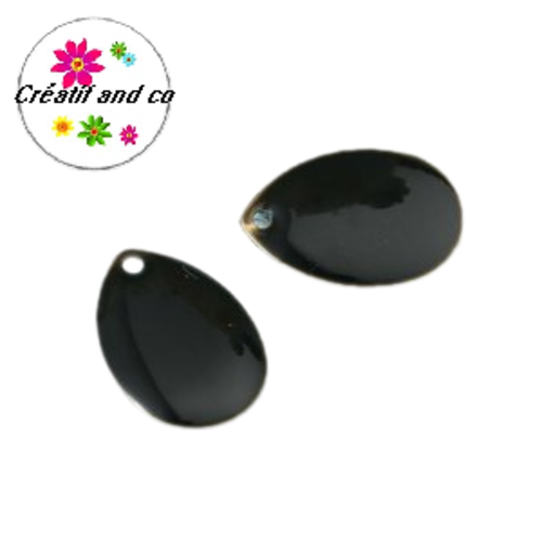 2 breloques forme amande noires émail 14mm