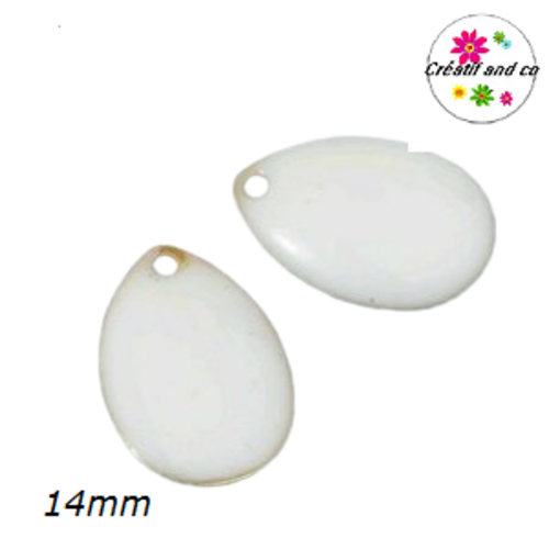 Breloque forme amande blanche émail 14mm