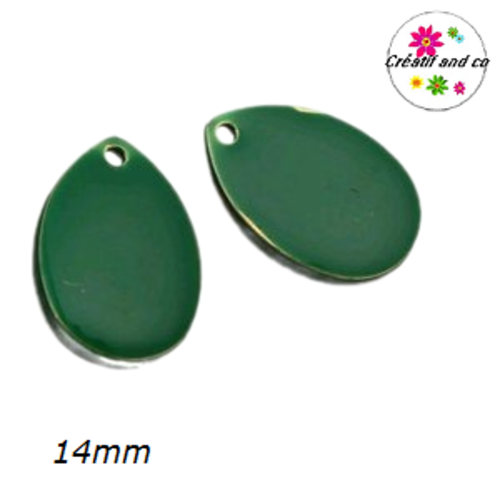Breloque forme amande verte émail 14mm