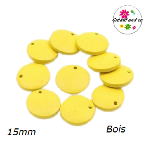 Breloque/pendentif cercle jaune bois 15mm