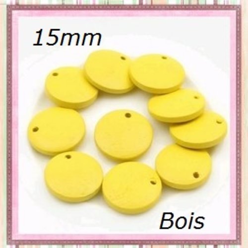 Breloque/pendentif cercle jaune bois 15mm