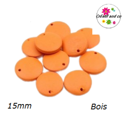 Breloque/pendentif cercle orange bois 15mm