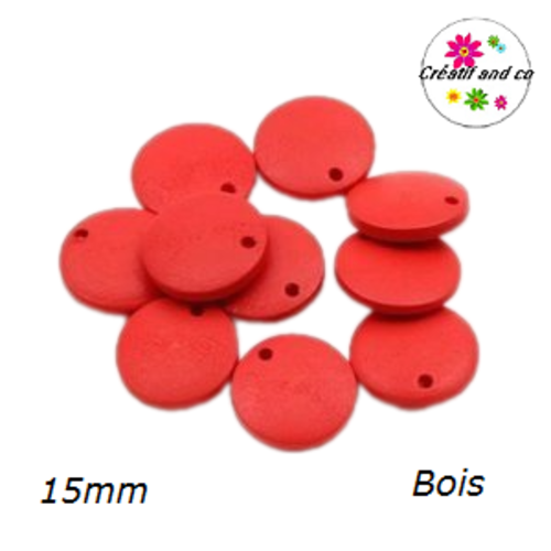 Breloque/pendentif cercle rouge bois 15mm