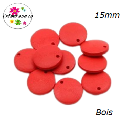 Breloque/pendentif cercle rouge bois 15mm