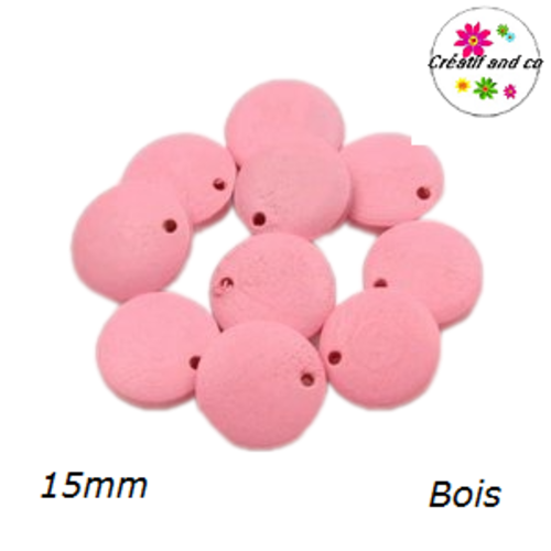 Breloque/pendentif cercle rose bois 15mm