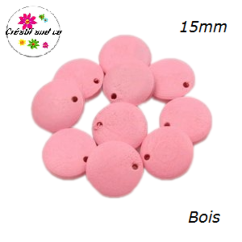 Breloque/pendentif cercle rose bois 15mm