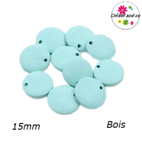 Breloque/pendentif cercle bleu bois 15mm