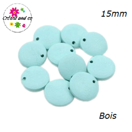 Breloque/pendentif cercle bleu bois 15mm
