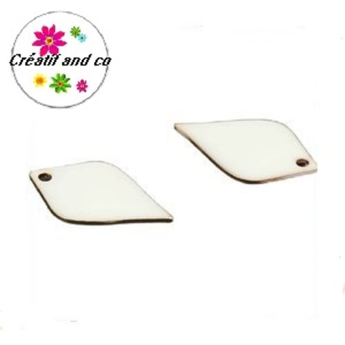 X2 pendentifs éventails blancs émail 18mm