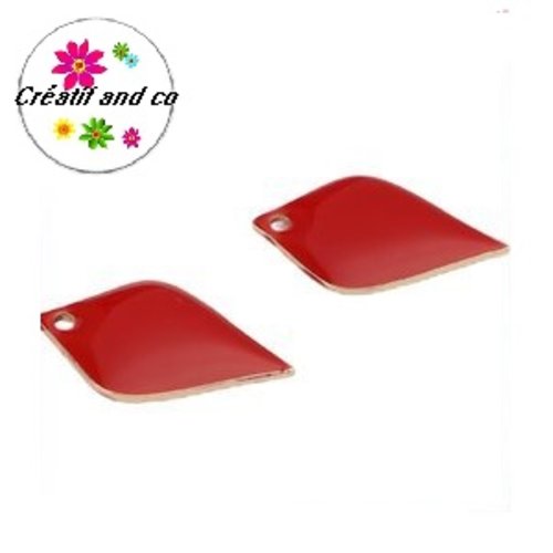 X2 pendentifs éventails rouges émail 18mm
