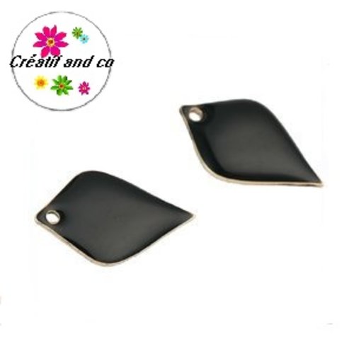 X2 pendentifs éventails noirs émail 18mm