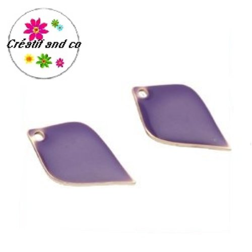 X2 pendentifs éventails mauves émail 18mm