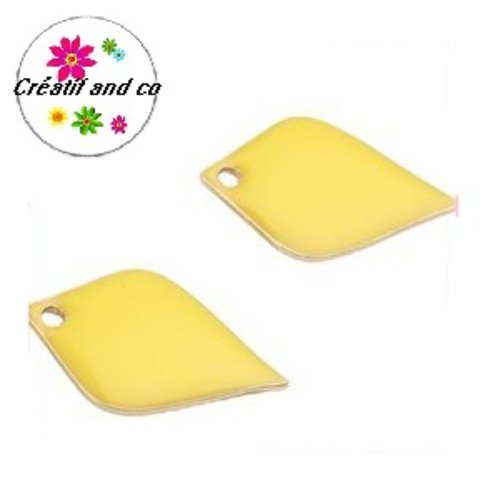 X2 pendentifs éventails jaunes émail 18mm