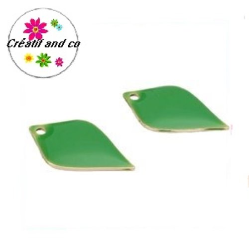 X2 pendentifs éventails verts émail 18mm
