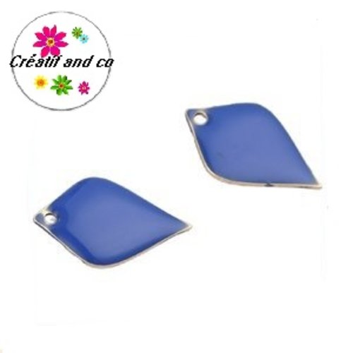 X2 pendentifs éventails bleu roi émail 18mm