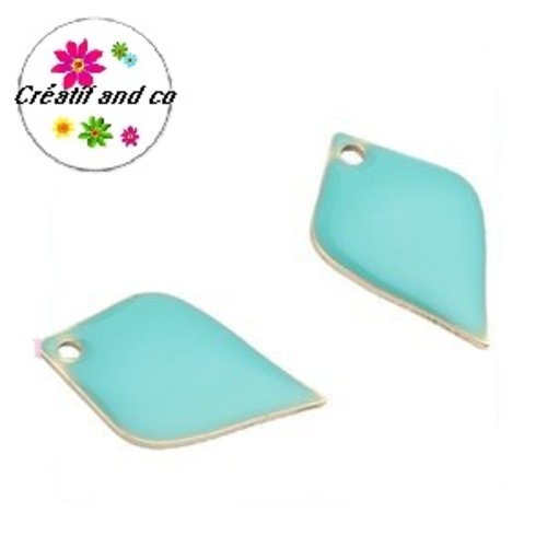 X2 pendentifs éventails bleus émail 18mm