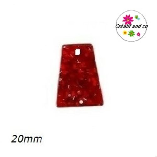 Breloque géométrique à paillette rouge 20mm