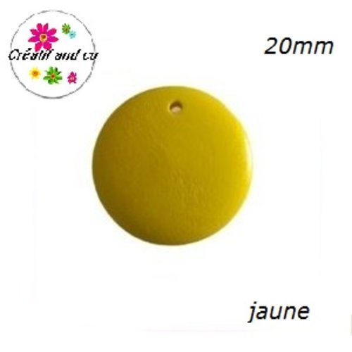 Breloque/pendentif cercle jaune bois 20mm