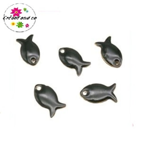 Breloque poisson noir émail 13mm
