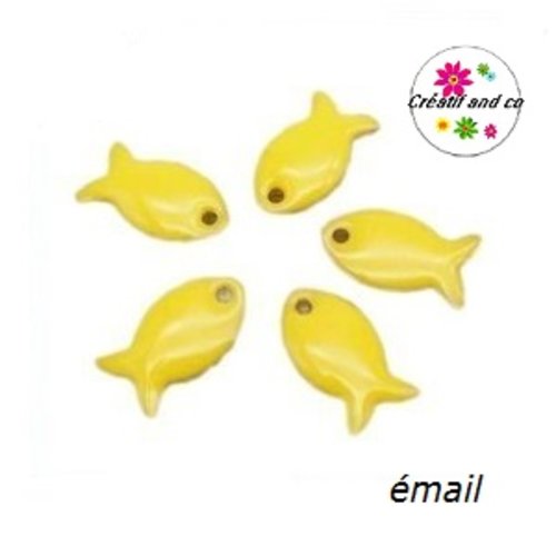 Breloque poisson jaune émail 13mm