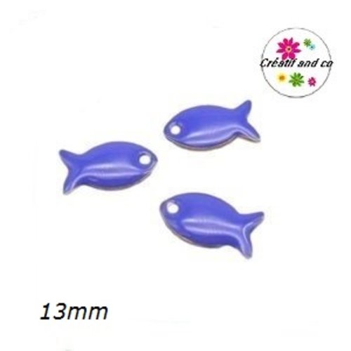 Breloque poisson bleu foncé émail 13mm