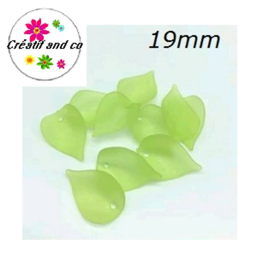 Breloque pétale de fleur vert clair acrylique 19mm