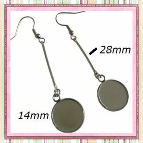 Boucle d'oreille pendante tige 28mm et son support cabochon 14mm