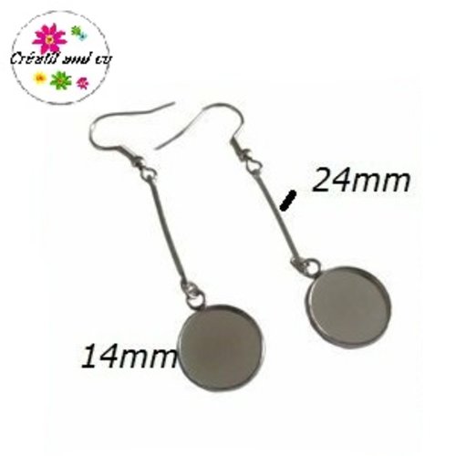 Boucle d'oreille pendante tige 24mm et son support cabochon 14mm
