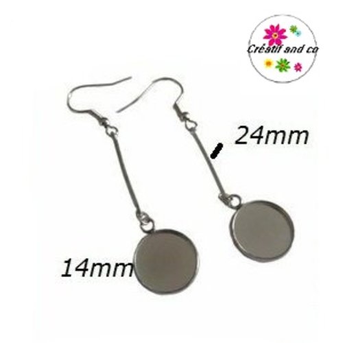 Boucle d'oreille pendante tige 24mm et son support cabochon 14mm