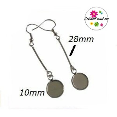Boucle d'oreille pendante tige 28mm et son support cabochon 10mm