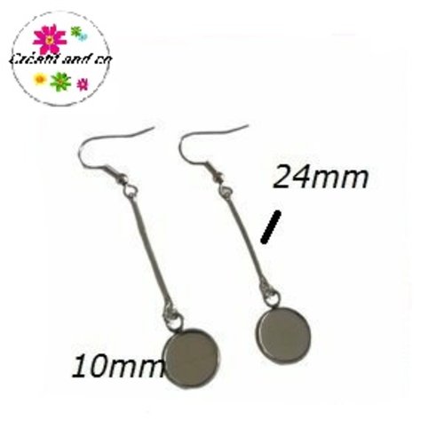Boucle d'oreille pendante tige 24mm et son support cabochon 10mm