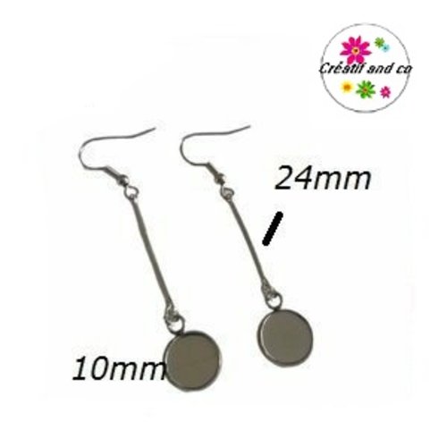 Boucle d'oreille pendante tige 24mm et son support cabochon 10mm