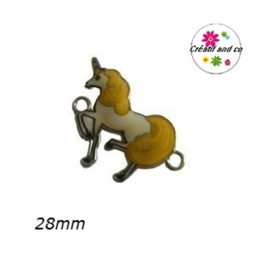 Connecteur licorne jaune/blanc émail 28mm
