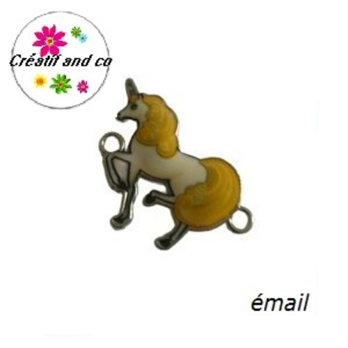Connecteur licorne jaune/blanc émail 28mm