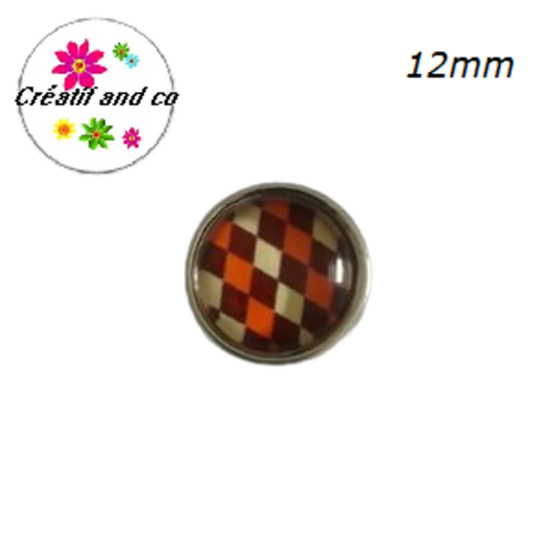 Bouton pression à motif orange/marron/beige 12mm