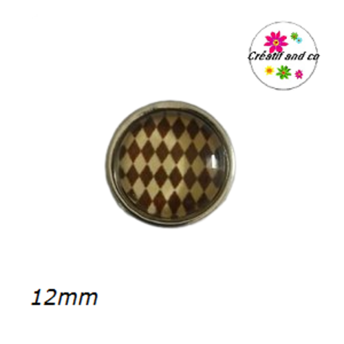 Bouton pression à motif marron/beige 12mm